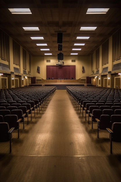 Plano general de un auditorio vacío antes del evento creado con IA generativa