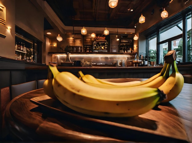 Plano geral de bananas hiper-realistas com atmosfera aconchegante, iluminação quente neu Generative AI Generated