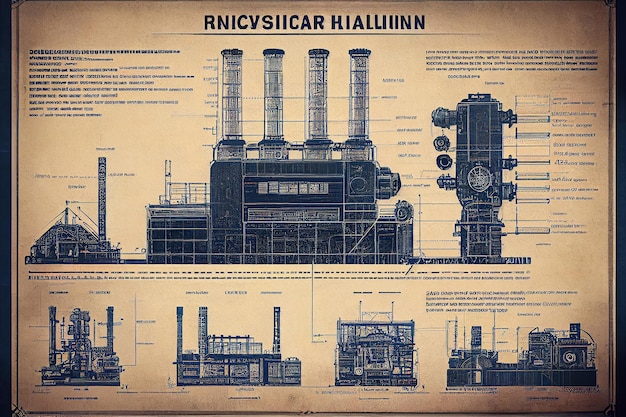 Plano de invención del motor en papel vintage IA generativa