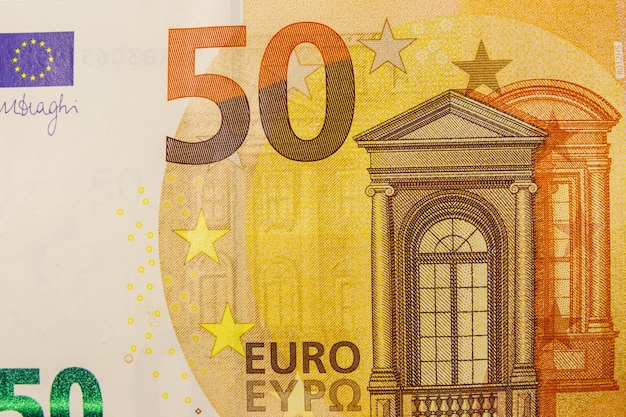 Plano macro de billete de cincuenta euros