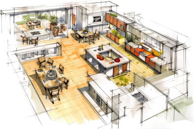 Plano de una nueva cocina dibujada por un arquitecto