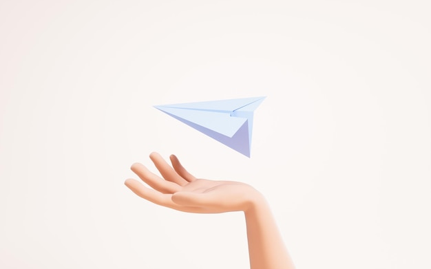 Plano de papel en una mano renderización 3D dibujo digital