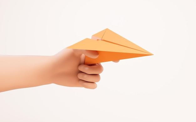 Plano de papel en una mano renderización 3D dibujo digital