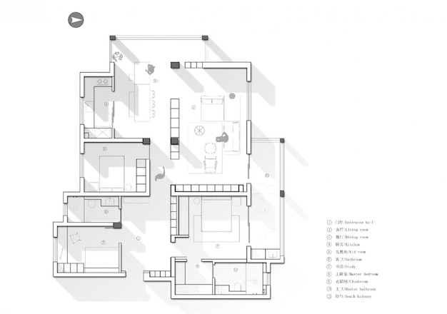 Plano de piso de un apartamento moderno de dos dormitorios
