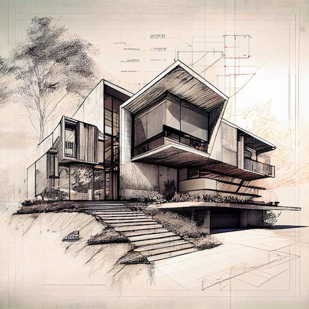 Plano de plan de dibujo de arquitectura de casa de lujo