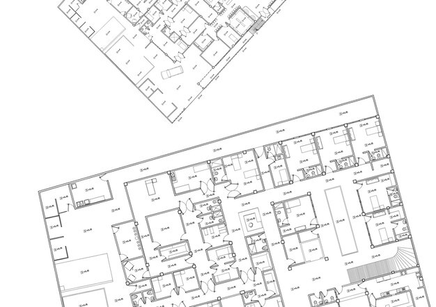 Plano de planta diseñado edificio en el dibujo