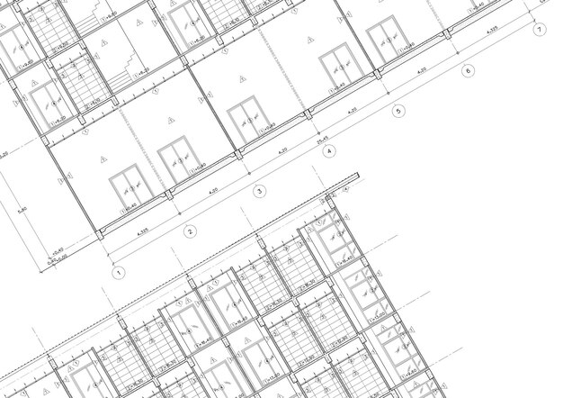 Plano de planta diseñado edificio en el dibujo