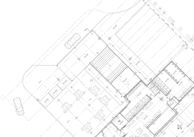 Plano de planta diseñado edificio en el dibujo