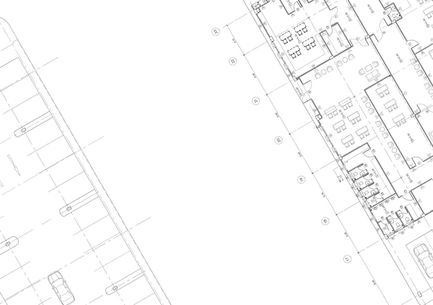 Plano de planta diseñado edificio en el dibujo