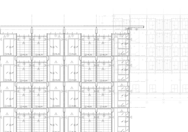 Plano de planta diseñado edificio en el dibujo