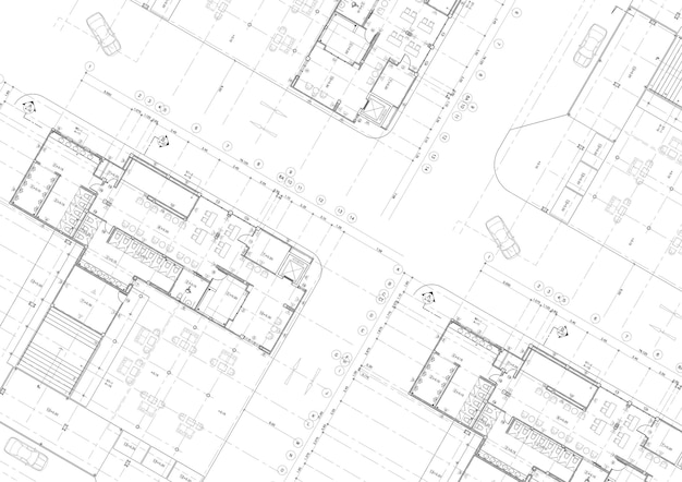 Plano de planta diseñado edificio en el dibujo