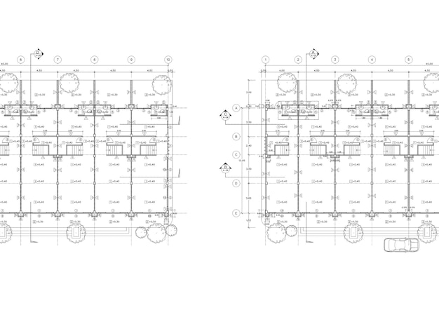 Plano de planta diseñado edificio en el dibujo