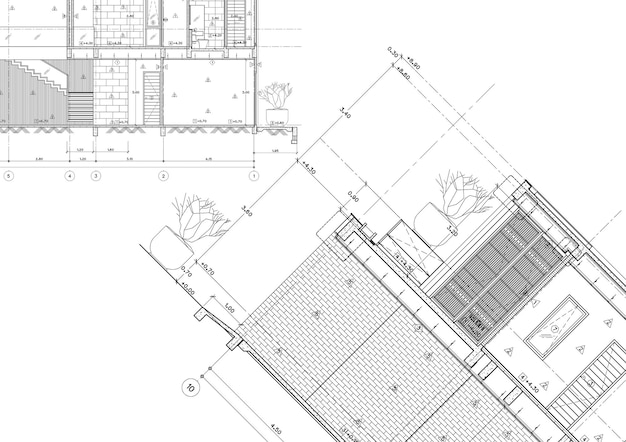 Plano de planta diseñado edificio en el dibujo