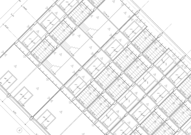 Plano de planta diseñado edificio en el dibujo