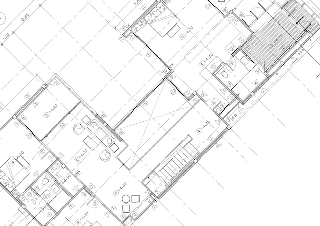 Foto plano de planta diseñado edificio en el dibujo