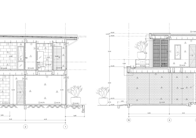 Plano de planta diseñado edificio en el dibujo