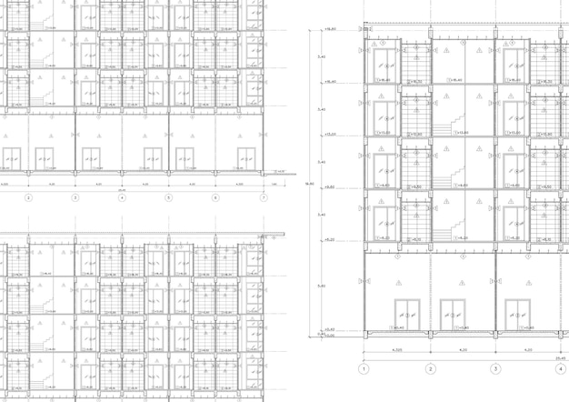 Plano de planta diseñado edificio en el dibujo