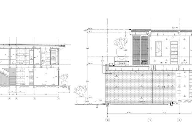 Plano de planta diseñado edificio en el dibujo