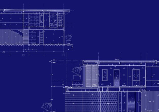 Plano de planta diseñado edificio en el dibujo