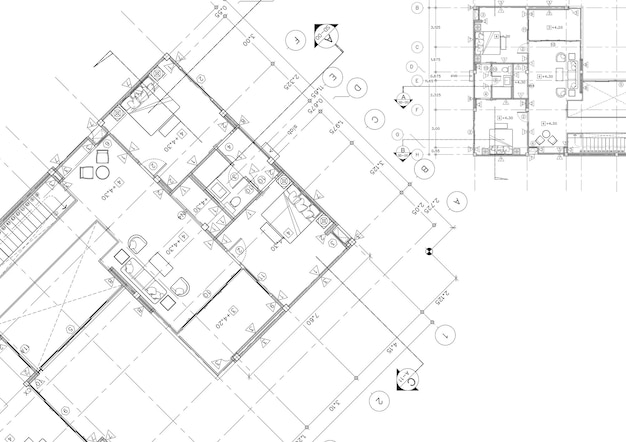 Plano de planta diseñado edificio en el dibujo