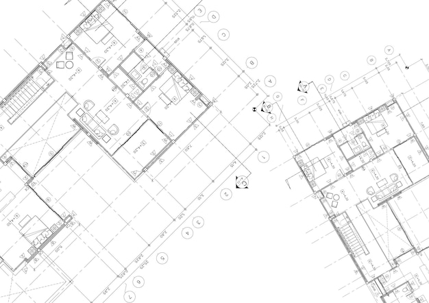 Plano de planta diseñado edificio en el dibujo