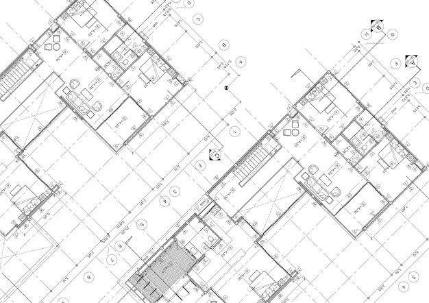 Plano de planta diseñado edificio en el dibujo