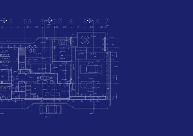 Plano de planta diseñado edificio en el dibujo