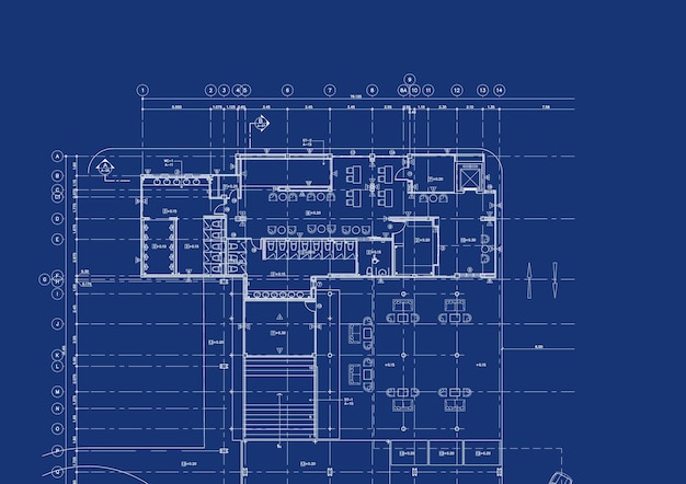 Plano de planta diseñado edificio en el dibujo