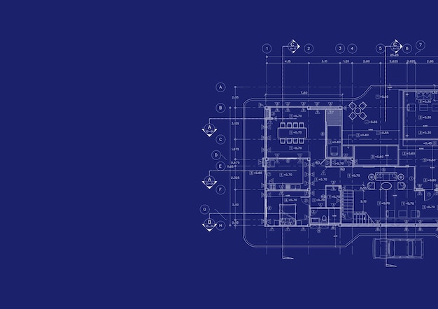 Plano de planta diseñado edificio en el dibujo