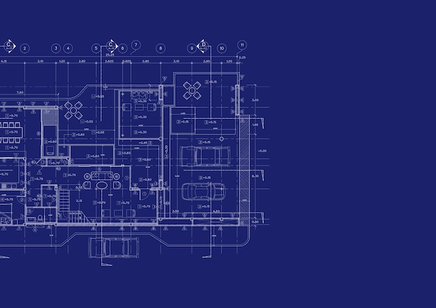 Plano de planta diseñado edificio en el dibujo