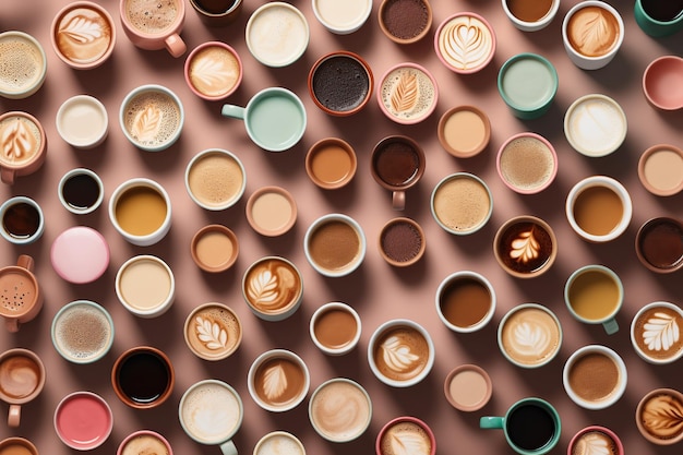 Plano de varias tazas de café IA generativa