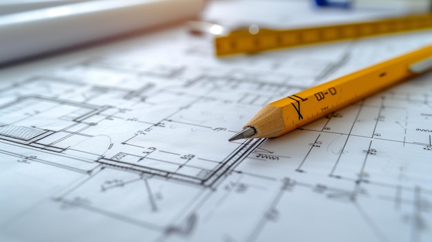 Los planos arquitectónicos con el concepto de construcción del lápiz y la regla