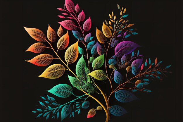 Planta abstrata com folhas em cores diferentes Generative AI