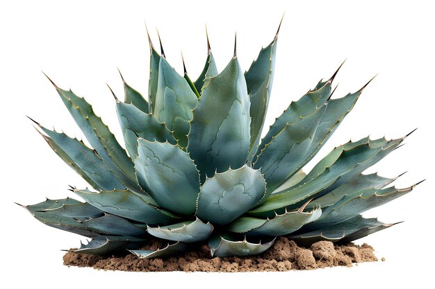 Una planta de agave azul sentada en la parte superior de una pila de tierra