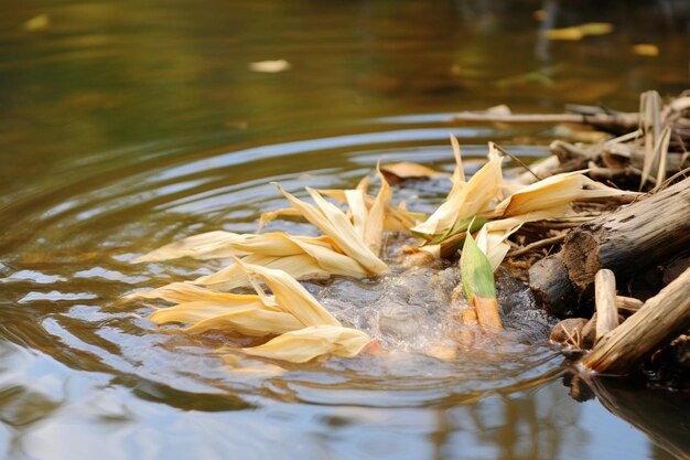 Foto una planta está en el agua con las hojas en ella