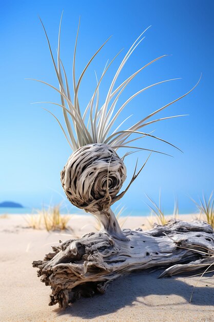 Foto planta de aire en un esquema monocromático de madera a la deriva efecto ojo de pez ilustración hiperrealista arte fotográfico