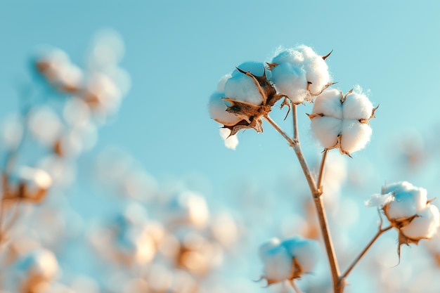 La planta de algodón contra el cielo azul