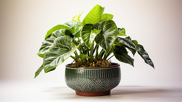 Planta Alocasia Dragon Scale em um vaso em fundo branco