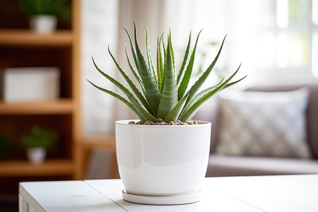 Una planta de aloe vera blanca en una olla