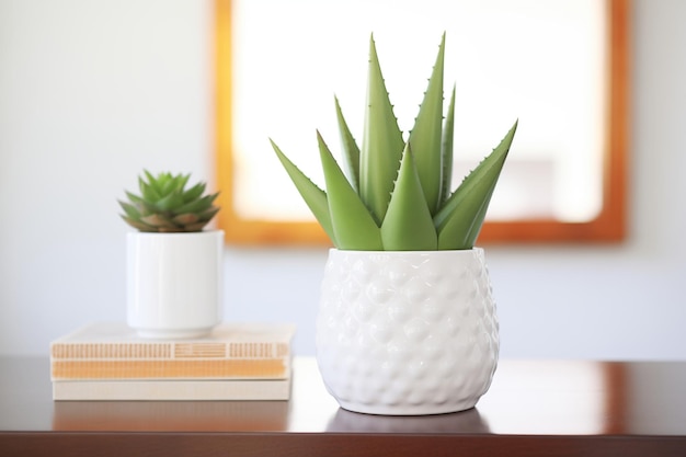 Planta de aloe vera en un jarrón de cerámica blanca