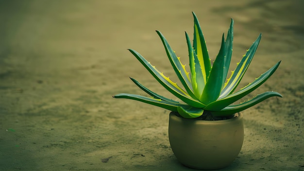 una planta de aloe vera en una olla con sus hojas suculentas