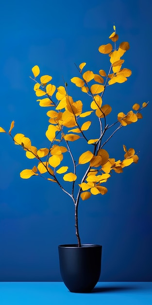 Foto una planta amarilla con hojas amarillas y un fondo azul