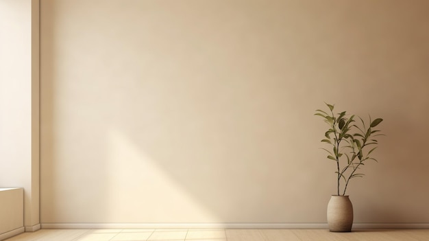 Foto planta arafed en un jarrón en una habitación con una pared generativa ai