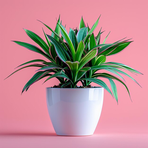 Foto planta de la araña chlorophytum comosum en una olla blanca