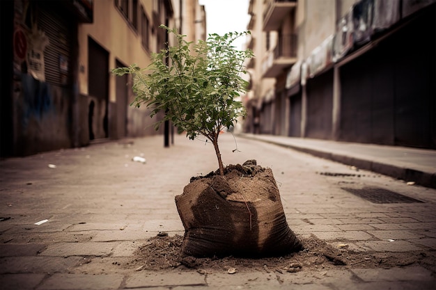 Se planta un árbol en una calle de El Cairo.