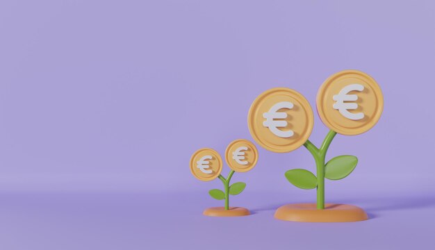 Planta de árbol de dinero de inversión de beneficios empresariales con moneda de euro