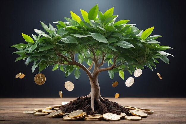 Planta de árbol de dinero con moneda dólar Beneficio comercial Inversión financiera Educación ingresos empresariales Concepto de desarrollo empresarial