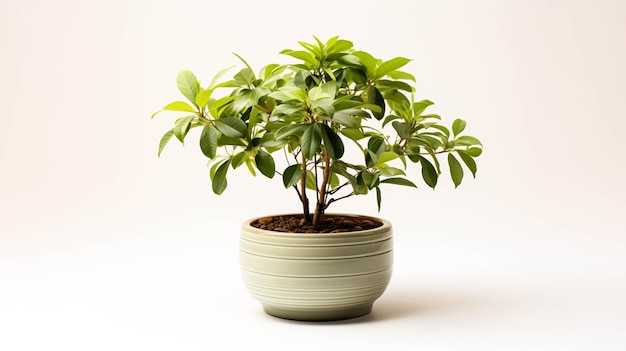 Planta de árbol de leche africano en una olla sobre fondo blanco.