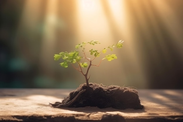 Planta árbol sol crecer tierra Hoja pequeña naturaleza Generar Ai