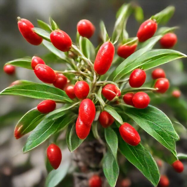 Foto una planta con bayas rojas y una hoja verde